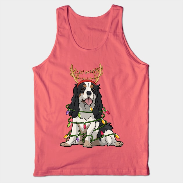 Cavalier king charles spaniel Reindeer Christmas Lights Tank Top by Rebrand